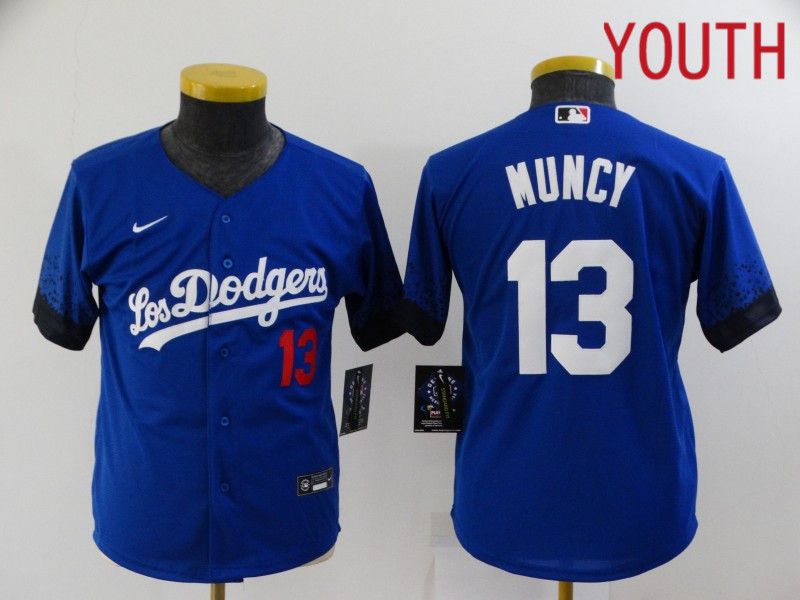 Cheap Youth Los Angeles Dodgers 13 Muncy Blue City Edition Nike 2021 MLB Jersey